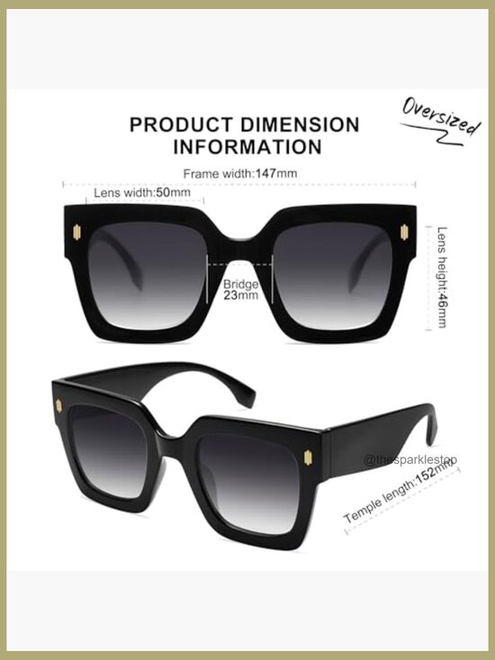 Vintage Oversized Square Sunglasses UV400 Protection